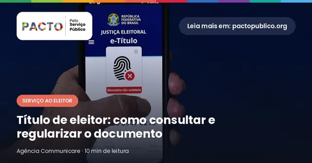 Mão segura celular com o aplicativo e-Título da Justiça Eleitoral aberto, com o aviso "Biometria não coletada"